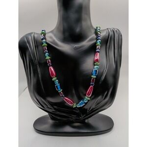 Multicolor‎ Beaded Long Strand Necklace With Jewel Toned Beads